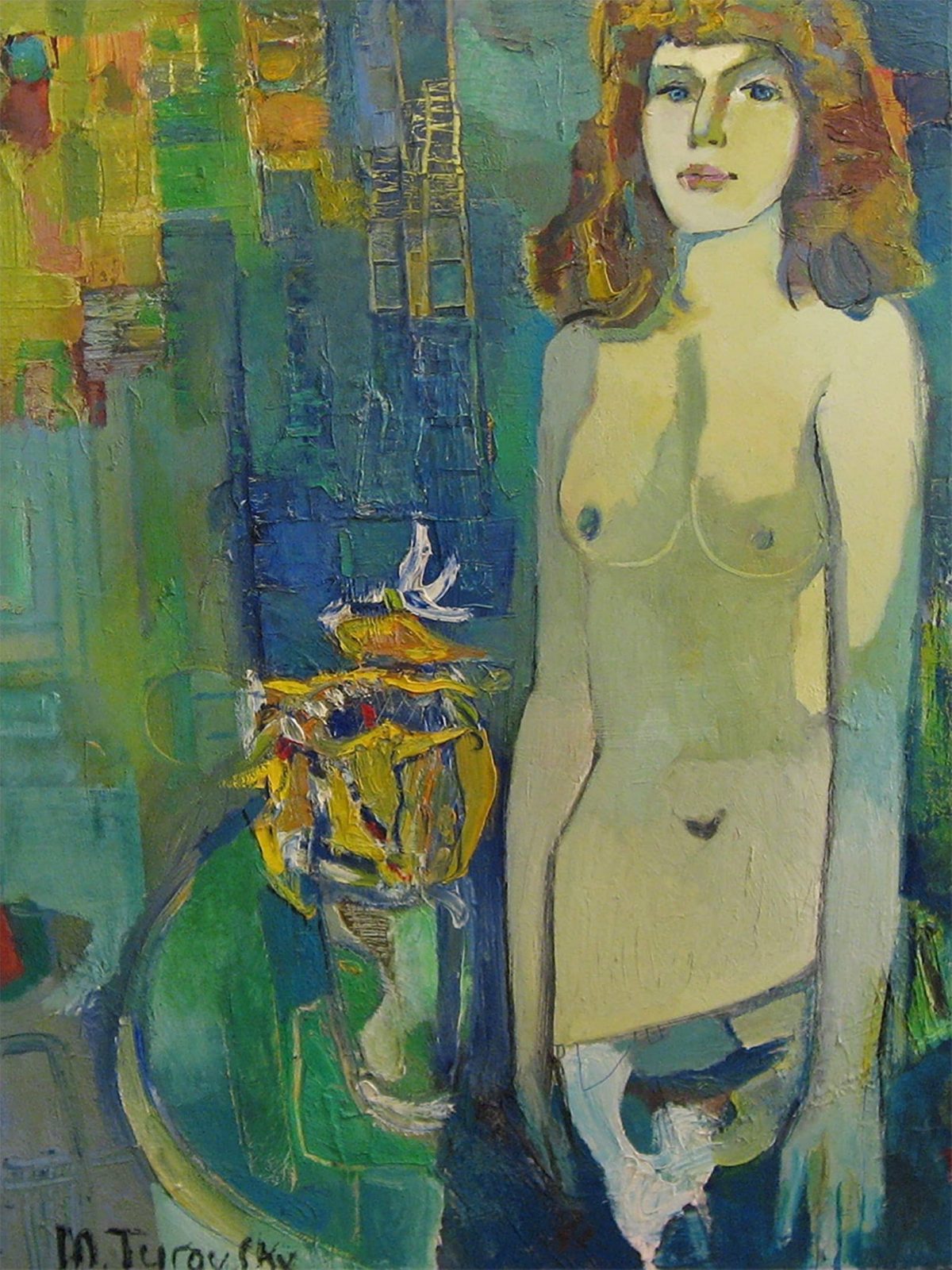 turovsky, girl and bouquet, 120x90, oil/canvas.JPG paintings of Mikhail Turovsky