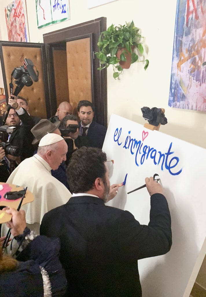 Pope Francis painting with Zapata