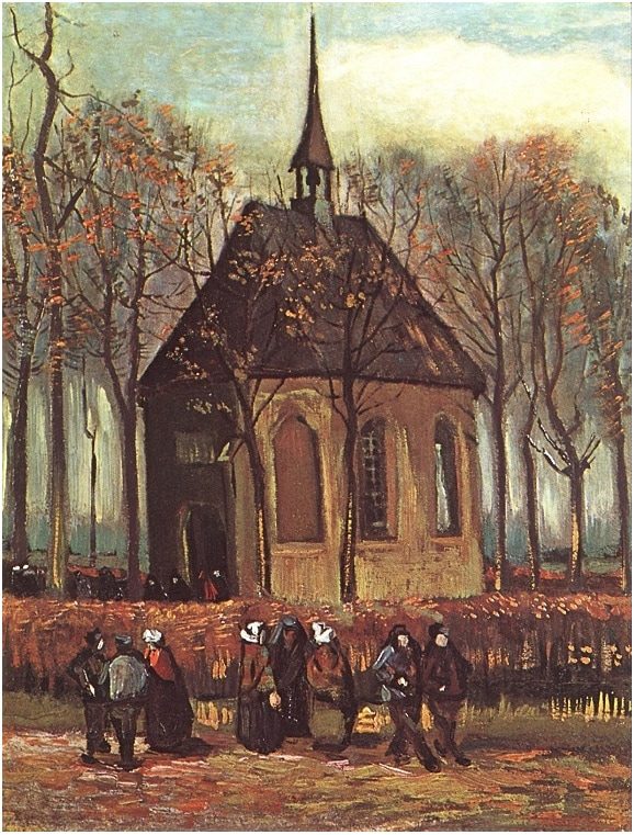 Congregation Leaving the Reformed Church in Nuenen - Van Gogh 1884