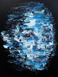 Nguyen, portait d_homme en bleu french painter