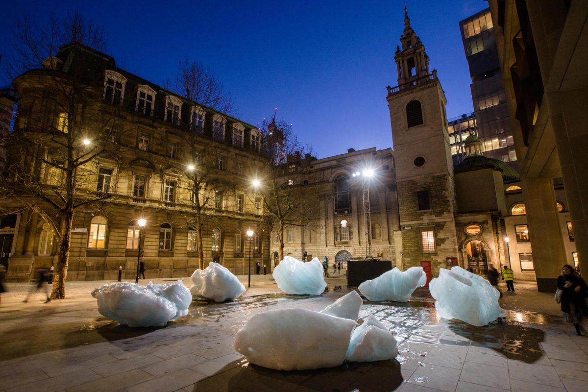 Ice Watch installation by Olafur Eliasson. 