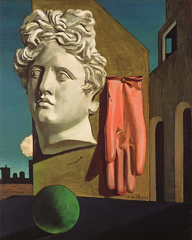 Magritte will join the surrealist group in Brussels only in 1925 after seeing Chirico's painting "The Song of Love".