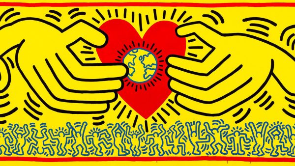 Haring's communication is very immediate. In particular, the artist uses simple shapes outlined by large black lines, stylized characters. 