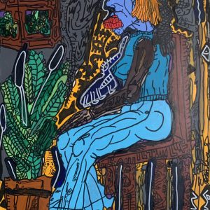 Femme tout en bleu de la tête aux pieds. 2009