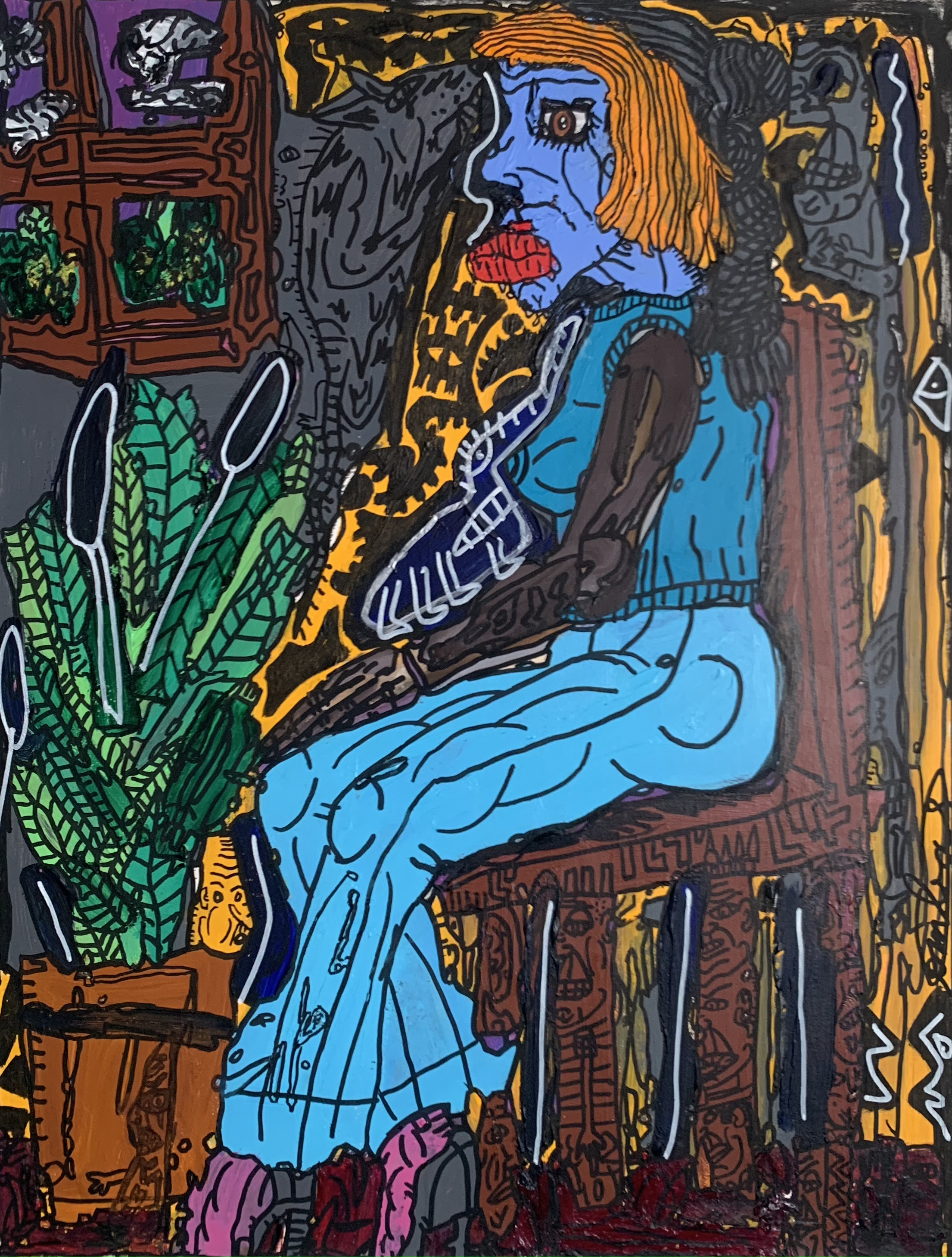 Femme tout en bleu de la tête aux pieds. 2009