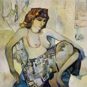 Meditation, seated woman on a yellow background by Mikhail Turovsky