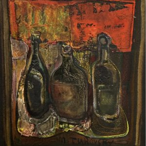 Three bottles on a red background by Mikhail Turovsky
