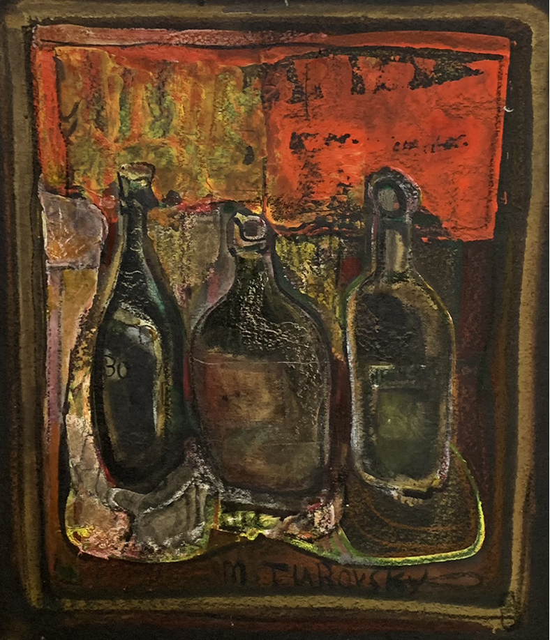 Three bottles on a red background