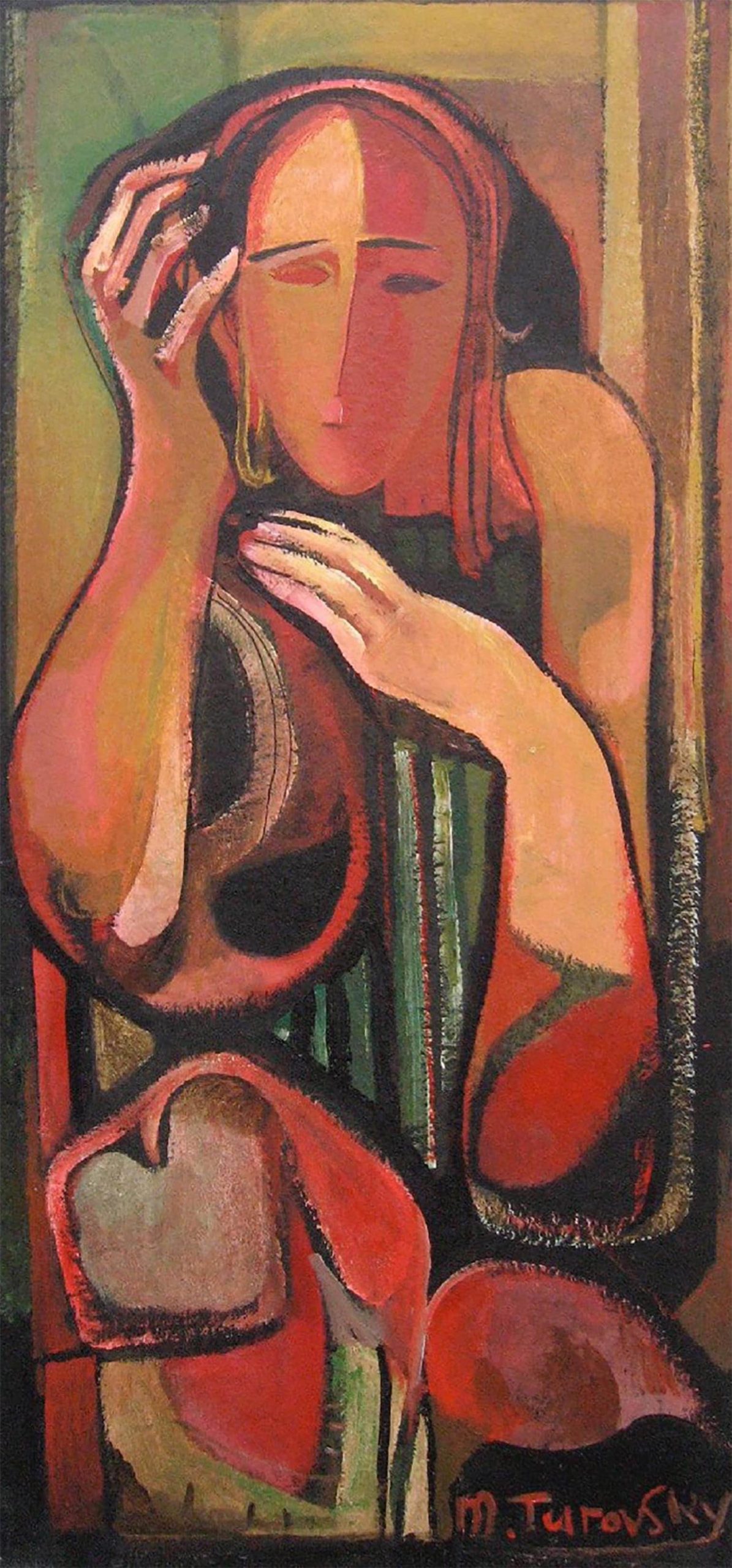 Woman leaning on her arm